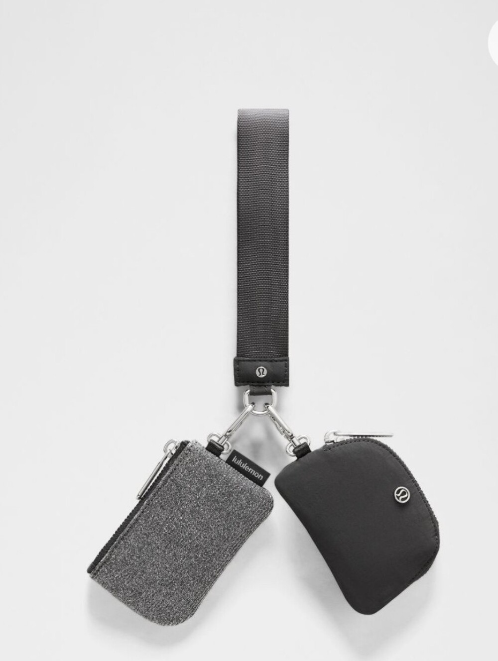 Lululemon Dual Pouch Wristlet Glitter & Black Double Key Pouch with Wrist Strap